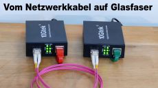 Mit Medienkonverter werden Datenströme von den RJ45-Kupferkabelverbundungen auf LWL-Glasfaser und zurück umgesetzt. (Quelle: hiz)