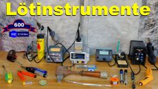 Eine Sammlung von Lötinstrumenten zum Löten und Entlöten, die den Werkstattalltag erst möglich machen. (Quelle: hiz)