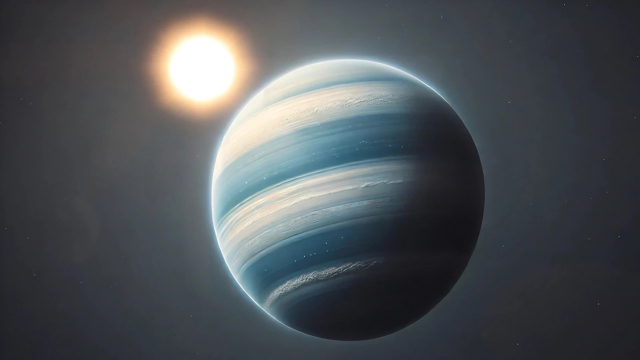 Künstlerische Darstellung eines Exoplaneten vor seinem Zentralgestirn, erstellt von den Autoren mit Unterstützung von DALL-E. (Quelle. TU-München)