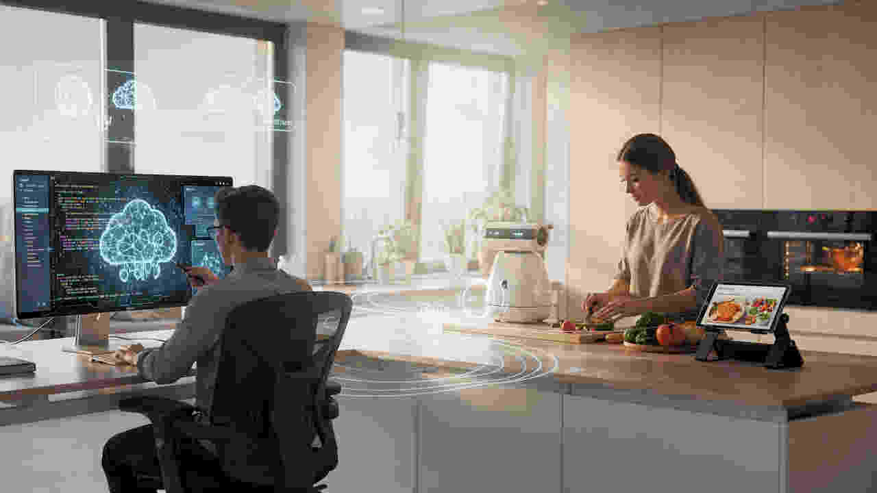 Vom Programmieren bis zur Küche begleitet KI den Alltag. Viele Chancen aber auch Bedenken wegen der Abhängigkeit von den USA. (Quelle. KI/hiz)